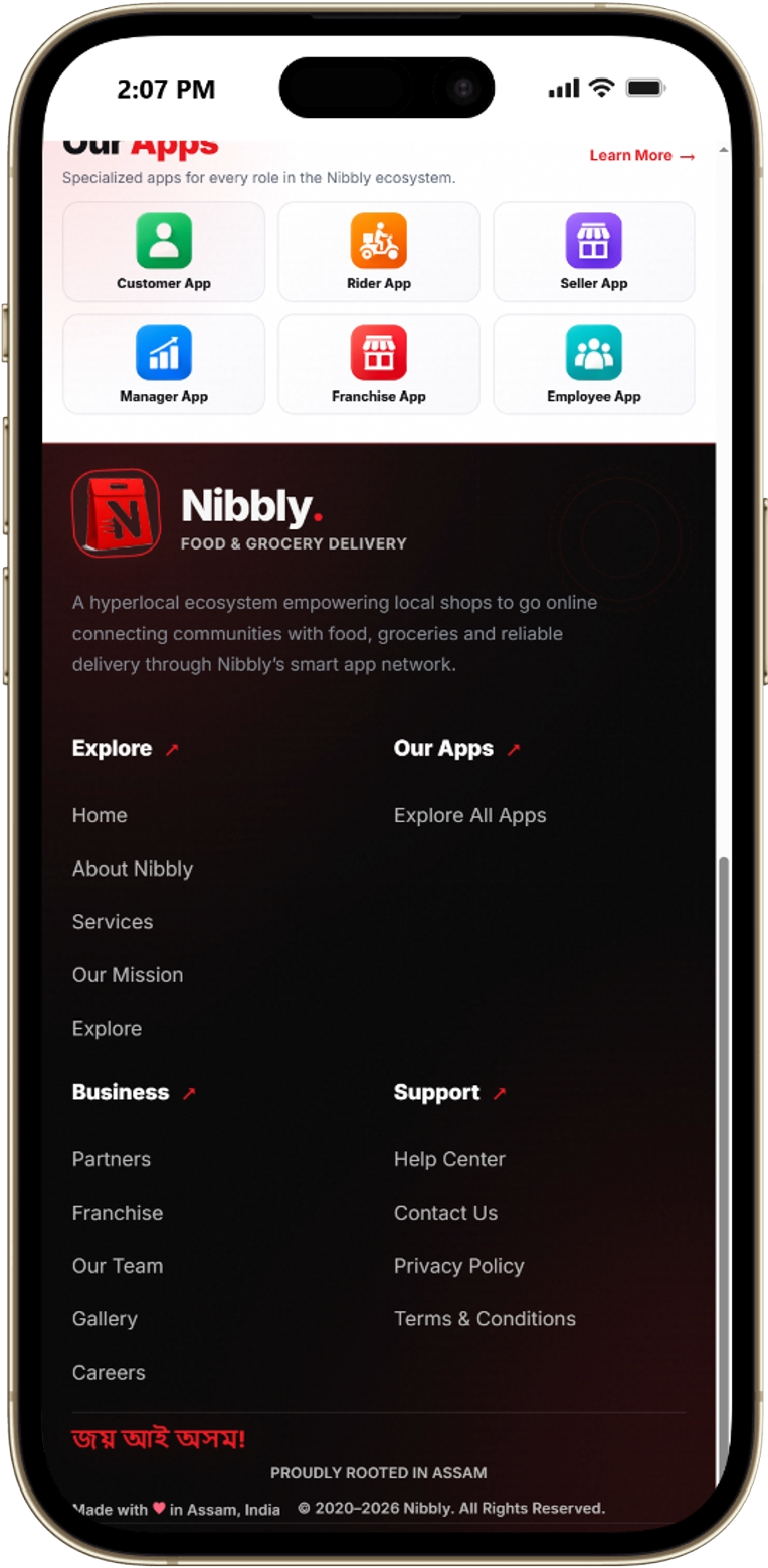 Nibbly website displayed on an iPhone
